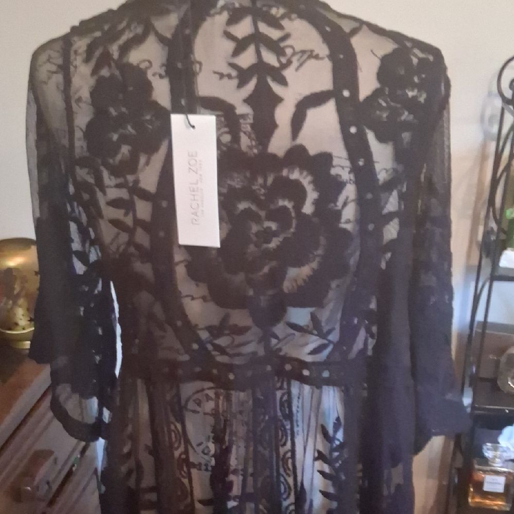 NWT Rachel Zoe Sheer Black Lace Kimono Cover Up O/S - Picture 8 of 9